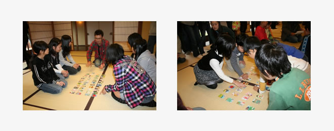 <子どもたちを交えて行われた「かるた大会」の様子>