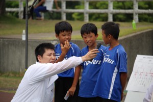 インタビューに答える鳥屋野ファイターズ